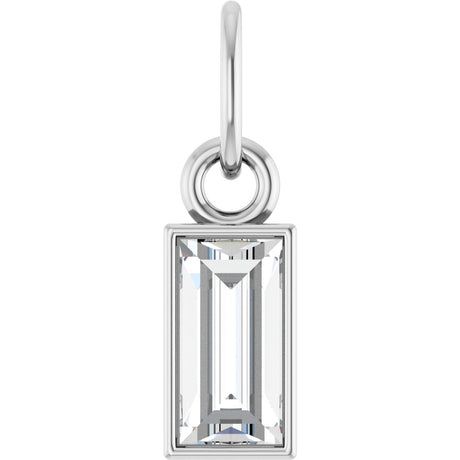 14K Gold Straight Baguette Natural Diamond Solitaire Necklace or Pendant - White Gold