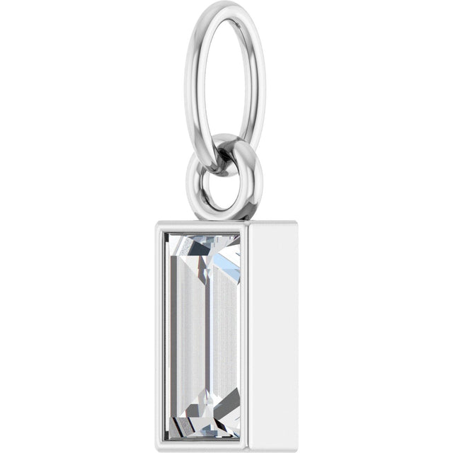 14K Gold Straight Baguette Natural Diamond Solitaire Necklace or Pendant - White Gold - view 2