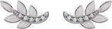14K Gold Round Natural Diamond Accented Leaf Earrings – 1.2mm Stones - White Gold - view 3