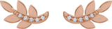 14K Gold Round Natural Diamond Accented Leaf Earrings – 1.2mm Stones - Rose Gold - view 3