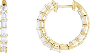 14K Gold Emerald Lab-Grown Diamond Inside-Outside Hoop Earrings - Yellow Gold