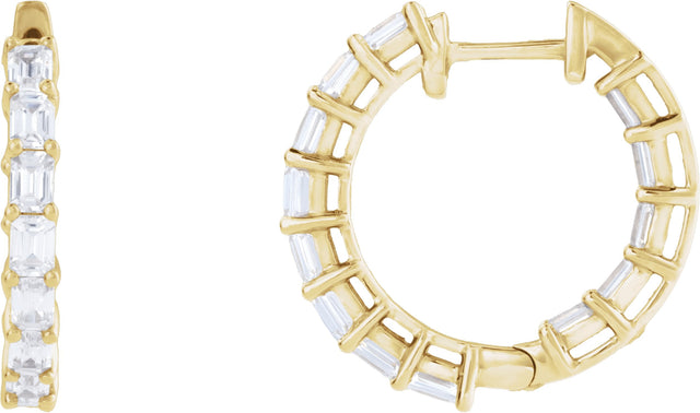 14K Gold Emerald Lab-Grown Diamond Inside-Outside Hoop Earrings - Yellow Gold