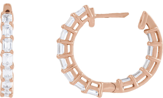 14K Gold Emerald Lab-Grown Diamond Inside-Outside Hoop Earrings - Rose Gold - view 4