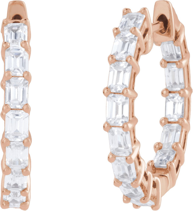 14K Gold Emerald Lab-Grown Diamond Inside-Outside Hoop Earrings - Rose Gold - view 2