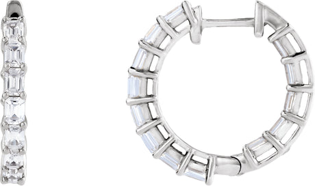 14K Gold Emerald Lab-Grown Diamond Inside-Outside Hoop Earrings - White Gold