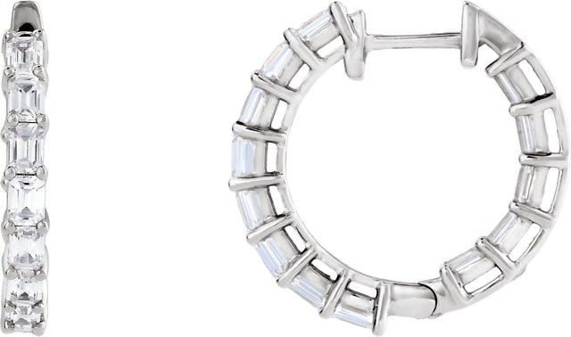 14K Gold Emerald Lab-Grown Diamond Inside-Outside Hoop Earrings - White Gold