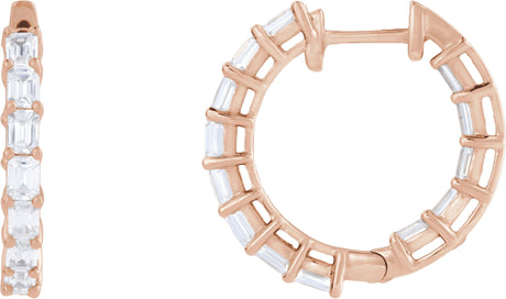 14K Gold Emerald Lab-Grown Diamond Inside-Outside Hoop Earrings - Rose Gold