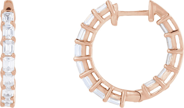 14K Gold Emerald Lab-Grown Diamond Inside-Outside Hoop Earrings - Rose Gold