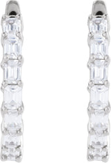 14K Gold Emerald Lab-Grown Diamond Inside-Outside Hoop Earrings - White Gold - view 3
