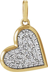 14K Gold Round Natural Diamond Pavé-Style Heart Necklace or Pendant - Yellow Gold
