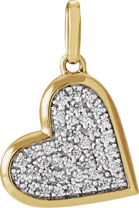 14K Gold Round Natural Diamond Pavé-Style Heart Necklace or Pendant - Yellow Gold