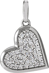 14K Gold Round Natural Diamond Pavé-Style Heart Necklace or Pendant - White Gold