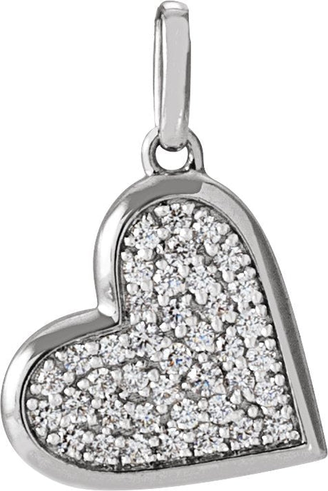 14K Gold Round Natural Diamond Pavé-Style Heart Necklace or Pendant - White Gold