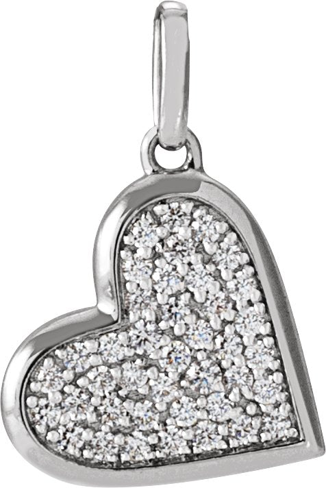 14K Gold Round Natural Diamond Pavé-Style Heart Necklace or Pendant - White Gold