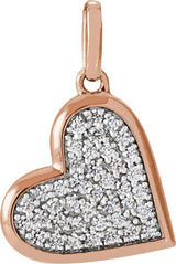14K Gold Round Natural Diamond Pavé-Style Heart Necklace or Pendant - Rose Gold