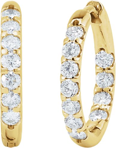 14K Gold Round Natural Diamond Inside-Outside Hoop Earrings – 2.4-2.8mm Stones - Yellow Gold - view 2