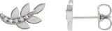 Platinum Round Natural Diamond Accented Leaf Earrings - view 2