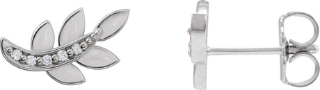 Platinum Round Natural Diamond Accented Leaf Earrings - view 2