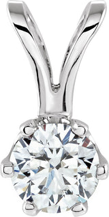 14K Gold Round Natural Diamond Solitaire Necklace - White Gold