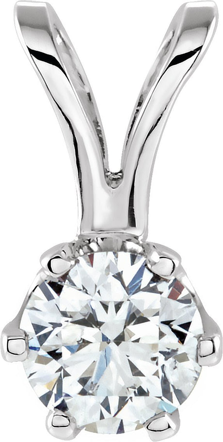 14K Gold Round Natural Diamond Solitaire Necklace - White Gold