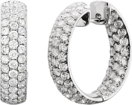 18K Gold Round Natural Diamond Pavé-Style Inside-Outside Hinged Hoop Earrings II - view 2