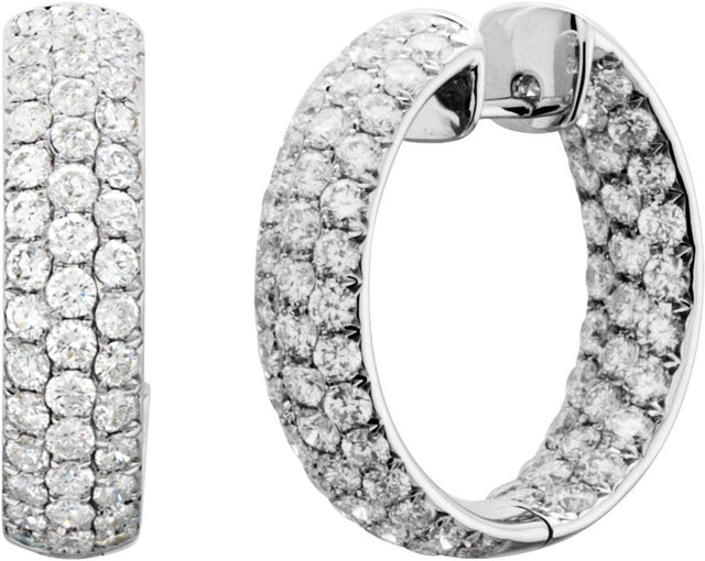 18K Gold Round Natural Diamond Pavé-Style Inside-Outside Hinged Hoop Earrings II - view 2