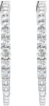 14K Gold Round Natural Diamond Accented Graduated Hoop Earrings - White Gold - view 2