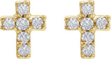14K Gold Round Natural Diamond Accented Cross Inverness® Piercing Stud Earrings - view 2