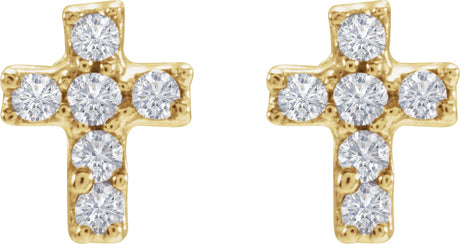 14K Gold Round Natural Diamond Accented Cross Inverness® Piercing Stud Earrings - view 2
