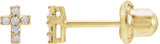 14K Gold Round Natural Diamond Accented Cross Inverness® Piercing Stud Earrings