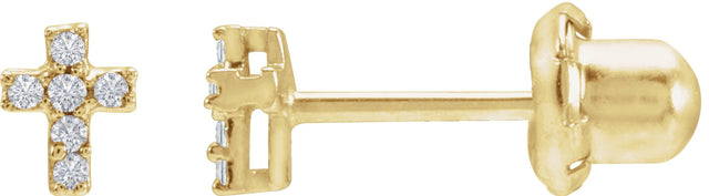 14K Gold Round Natural Diamond Accented Cross Inverness® Piercing Stud Earrings