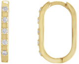 14K Gold Round Natural Diamond Elongated Hoop Earrings - Yellow Gold