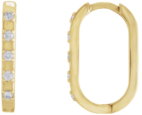 14K Gold Round Natural Diamond Elongated Hoop Earrings - Yellow Gold