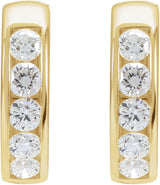 14K Gold Round Lab-Grown Diamond Hinged Hoop Earrings - Yellow Gold - view 2