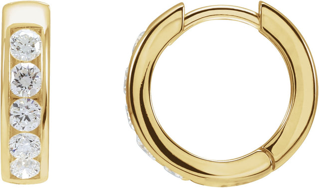 14K Gold Round Lab-Grown Diamond Hinged Hoop Earrings - Yellow Gold