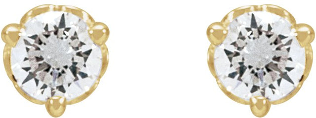 14K Gold Natural Diamond Round 3-Prong Scroll Stud Earrings – 3-4mm Stones - Yellow Gold - view 2