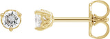 14K Gold Natural Diamond Round 3-Prong Scroll Stud Earrings – 3-4mm Stones - Yellow Gold
