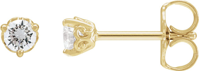 14K Gold Natural Diamond Round 3-Prong Scroll Stud Earrings – 3-4mm Stones - Yellow Gold