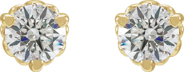 14K Gold Lab-Grown Diamond Round 3-Prong Fleur-de-lis Earrings - Yellow Gold - view 2