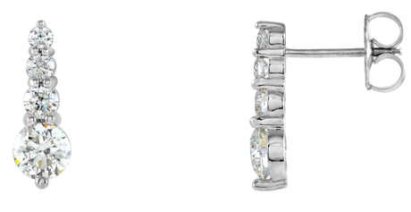 18K Gold Round Natural Diamond Journey Earrings - White Gold