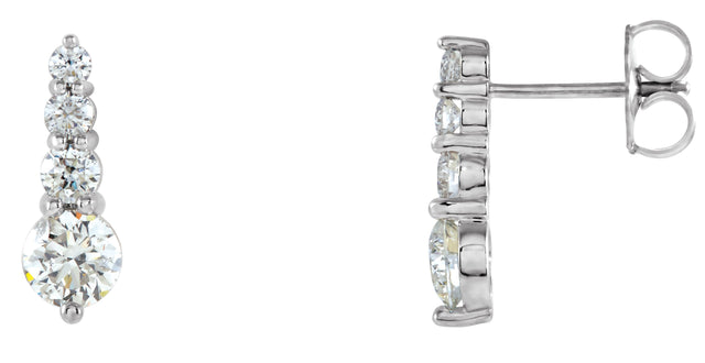 18K Gold Round Natural Diamond Journey Earrings - White Gold