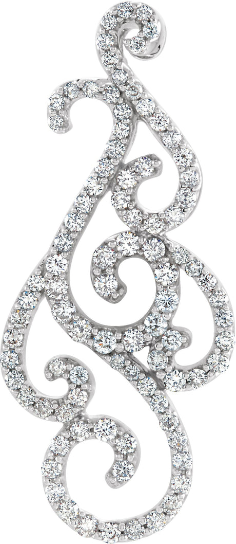 14K Gold Accented Scroll Pendant - White Gold