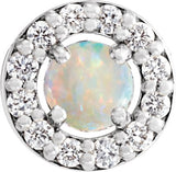 14K Gold Round Natural White Opal Halo-Style Rose-Cut Necklace or Pendant - White Gold