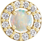 14K Gold Round Natural White Opal Halo-Style Rose-Cut Necklace or Pendant - Yellow Gold