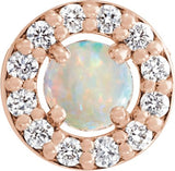 14K Gold Round Natural White Opal Halo-Style Rose-Cut Necklace or Pendant - Rose Gold