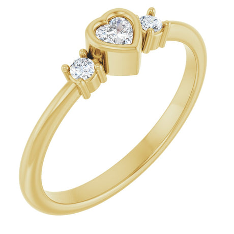 14K Gold Natural Diamond Accented Heart Ring - Yellow Gold