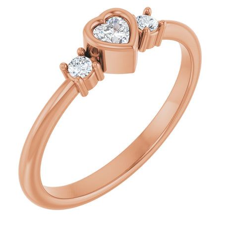 14K Gold Natural Diamond Accented Heart Ring - Rose Gold