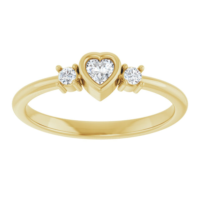 14K Gold Natural Diamond Accented Heart Ring - Yellow Gold - view 3