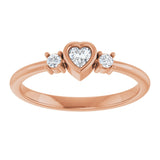 14K Gold Natural Diamond Accented Heart Ring - Rose Gold - view 3