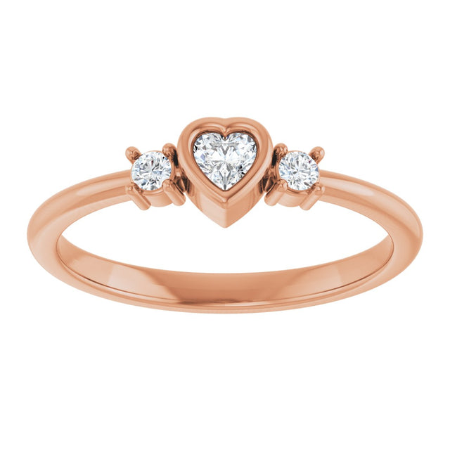 14K Gold Natural Diamond Accented Heart Ring - Rose Gold - view 3